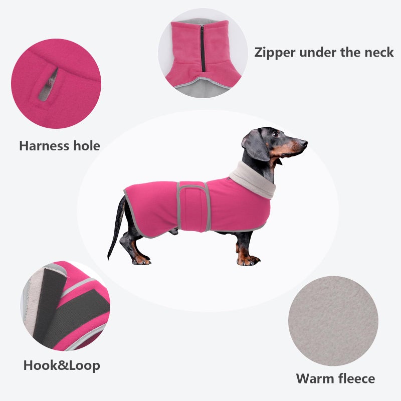 Morezi Dachshund Coats Sausage Dog Fleece Coat in Winter Miniature Dachshund Clothes with Hook and Loop Closure and high vis Reflective Trim Safety - Pink - S - Image 3